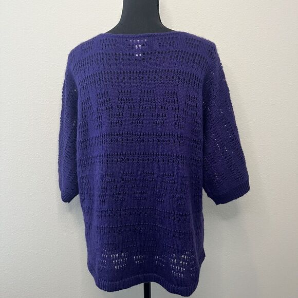 Chico's Purple Open Knit Short Sleeve Pullover Sweater Size  (2) / Medium (12) - Picture 3 of 9